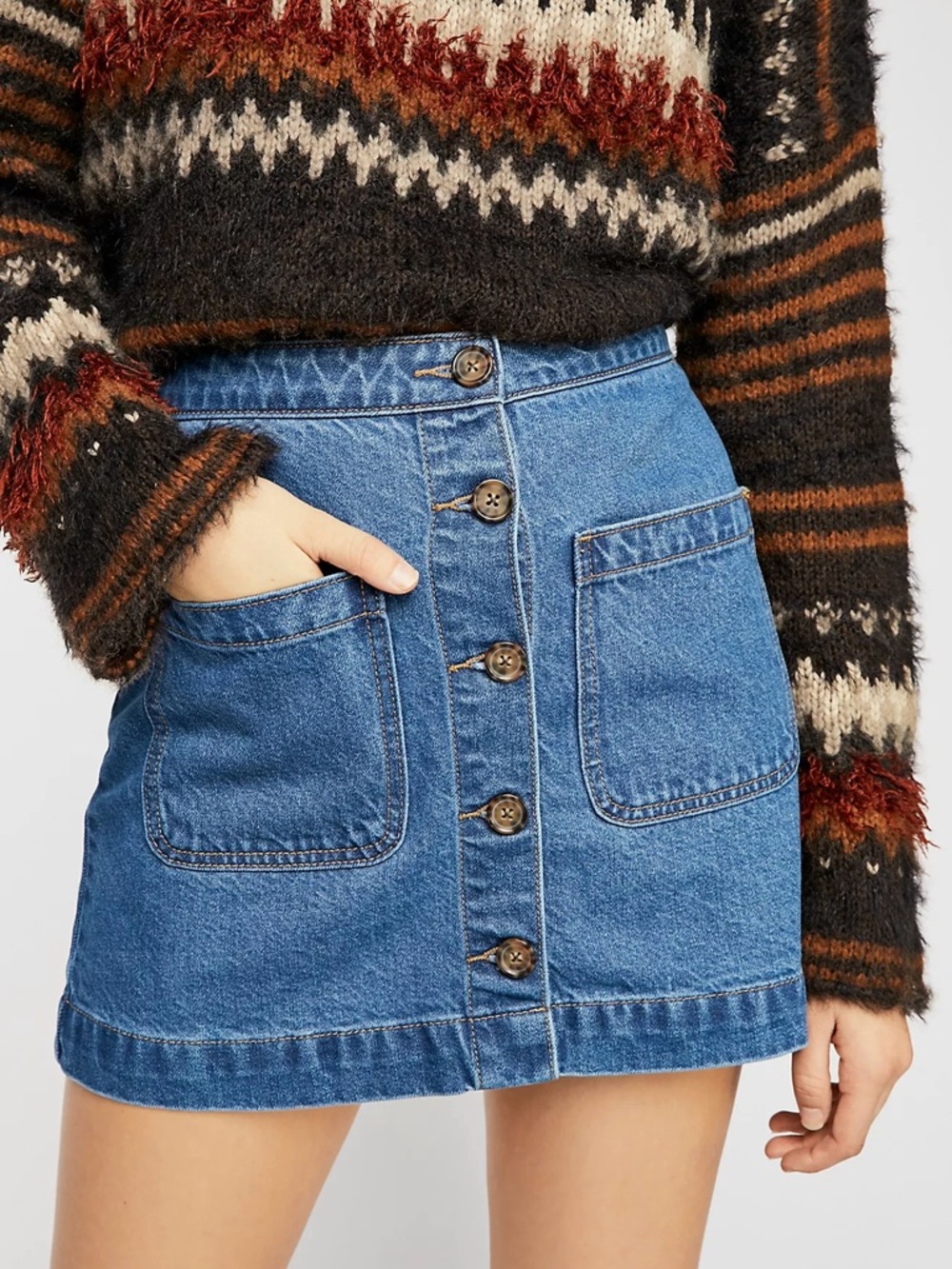 FREE PEOPLE 27 We The Free Don’t Get Me Wrong Denim Button Front Mini Skirt